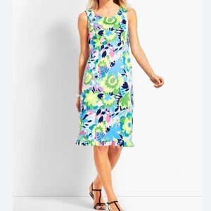 Talbots Island Floral Sateen Sheath Dress Size 10 Women Preppy Cotton Blend